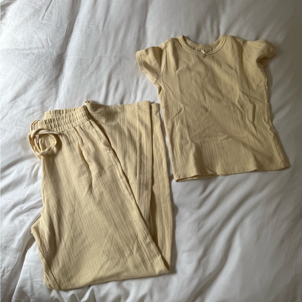 Daily Drills Cream Pointelle Pants and Baby Tee Size XS/S
